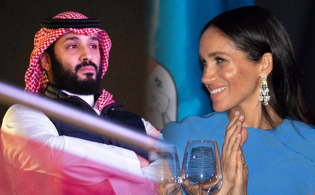 ميجان ماركل (يمين) ترتدي قراط أهداه لها محمد بن سلمان